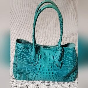 Furla Large Green Leather Tote Bag Crocadile Print